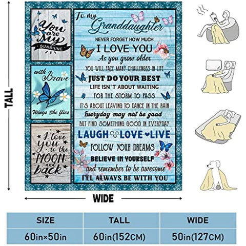 to My Granddaughter Blanket for Mothers Day - Granddaughter Gifts from Grandma - Birthday Gifts for Granddaughter - Grandaughter Gift Cozy & Soft Flannel Throw Blanket 60 x 50 inch