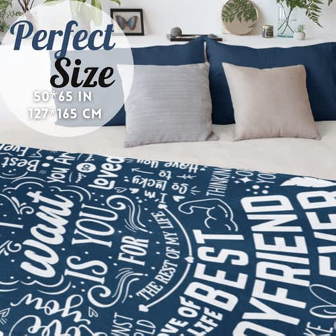 Boyfriend Blanket, Boyfriend Gifts, Best Boyfriend Ever, Love Sayings Flannel Blanket for Boyfriend, Soft Throw Blanket for Him, Gay Couple, BF, Man, Lovers - Blue 50 x 65 Inches