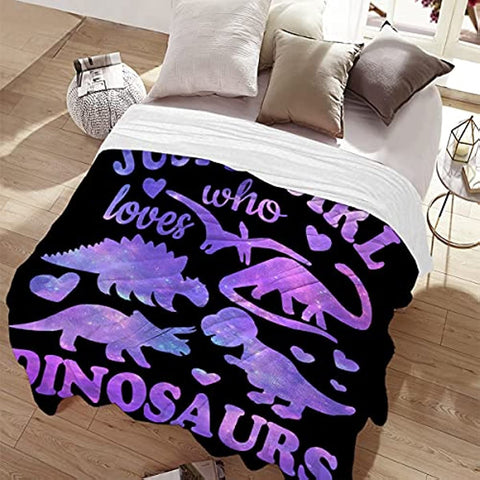 Dinosaur Blanket Gift for Women Kid Plush Just A Girl Who Loves Dinosaurs Soft Throw Dino Comfy Sheet Jurassic Animal Lovers Fans Gifts Lightweight Flannel Blankets for Couch Chair-50 x40 for Child
