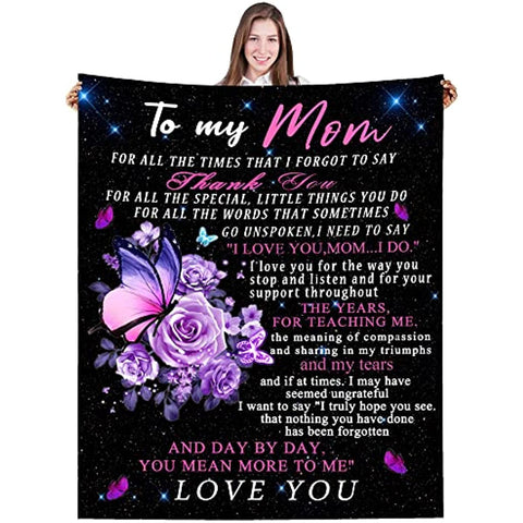 Gifts for Mom to My Mom Blanket from Daughter Son Flower Butterfly Throw Blankets for Couch Bedroom Sofa Warm Blanket Positive Encourage and Love 50x60 in