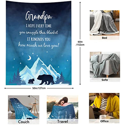 Grandpa Gifts Blanket 60"x50", Gifts for Grandpa from Granddaughter Grandson, Grandpa Gifts from Grandchildren, Best Granddad Gifts, Great Grandfather Gifts Ideas Throw Blankets