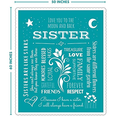 Sister Blanket, Sisters Gifts from Sister, Mothers Day, Sister Birthday Gifts, Words & Sayings of Sisterhood, Sister Gifts for Women 60x50 Inches (Teal, Sherpa)