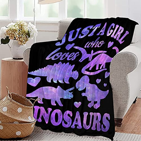 Dinosaur Blanket Gift for Women Kid Plush Just A Girl Who Loves Dinosaurs Soft Throw Dino Comfy Sheet Jurassic Animal Lovers Fans Gifts Lightweight Flannel Blankets for Couch Chair-50 x40 for Child