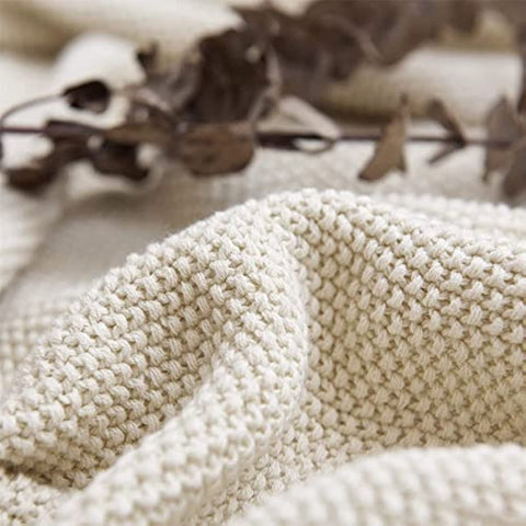 Bedding Cream Cotton Cable Knit Throw Blanket for Couch Sofa Bed, Home Decorative Throws, Lightweight Woven Throw Blankets with Bonus Laundering Bag, 50“ x 60”, Beige