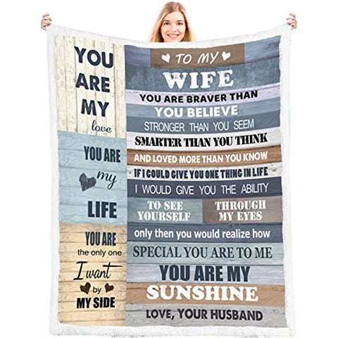 to My Wife Blanket Wedding for Wife Birthday Gifts from Husband Happy for Her Romantic Present Valentines Day (50x60,Sherpa,Th Year)