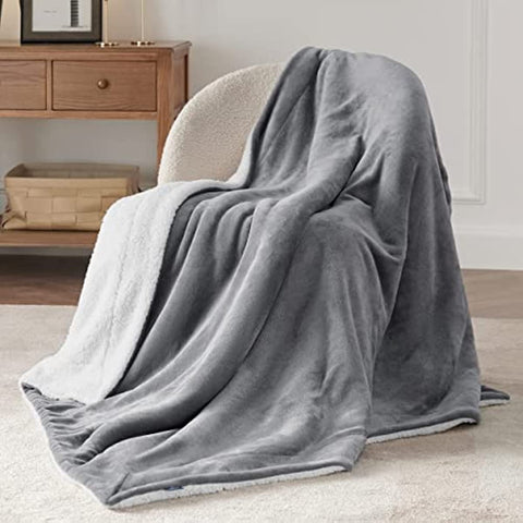 Sherpa Fleece Throw Blanket for Couch - Thick and Warm Blankets for Winter, Soft and Fuzzy Throw Blanket for Sofa, Grey, 50x60 Inches