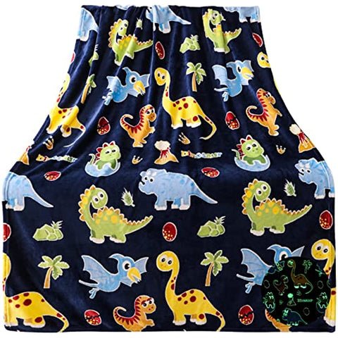 Glow in The Dark Dinosaur Blanket for Boys,Dinosaur Gifts for Boys 1-12 Year Old,Dinosaur Toys for Toddler Kids Teens,Room Decor Birthday Easter Christmas Thanksgiving Gifts for Boy