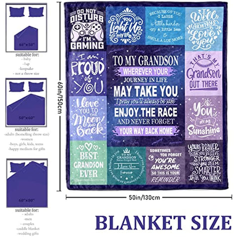 Grandson Gifts from Grandma, to My Grandson Blanket from Grandma, Birthday Gifts for Grandson, Grandson Graduation Gifts Ideas, Gifts for Grandson Soft Flannel Throw Blankets 50''x60''