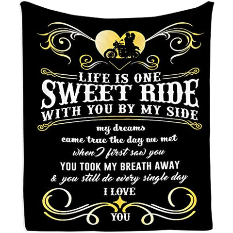 Gifts for Motorcycle Lovers - Birthday Gifts for Men/Women - to My Husband/Wife Blanket 60"x50" - Romantic Gifts for Him/Her - Anniversary Birthday Gift Ideas for Couples Sweet Ride Motorcycle