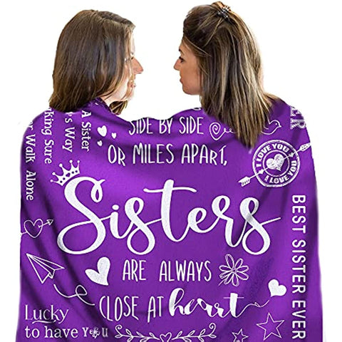 Sisters Gifts from Sister, Gifts for Mothers Day, Sister Gifts, Sister Birthday Gifts from Sister, Gifts for Sister, Big Sister Gift, Blanket, 60 x 50 Inches, Purple