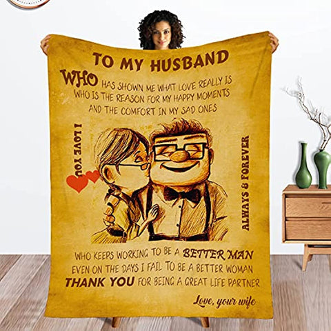 Throw Blanket to Husband Gift Love Letter Super-Soft Flannel Blanket for Christmas Birthday Memorial Day Fathers Day Anniversary Healing Thoughts Throws Emotion Transmission Blanket