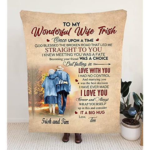 To My Wonderful Wife from Husband I Knew Meeting You was A Fate Fleece Sherpa Blanket Custom Name Old Couple in The Sunset Print Throw Blanket Custom Romantic Gifts for Christmas
