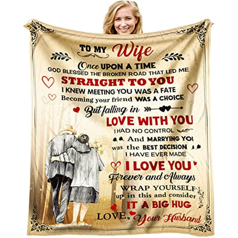 Wedding Anniversary Romantic Gift for Her Blanket, Mothers Day Birthday Gifts for Wife, Wife Gifts from Husband, Best Wife Birthday Gift Ideas, to My Wife Flannel Throw Blanket 60 x 50 inch