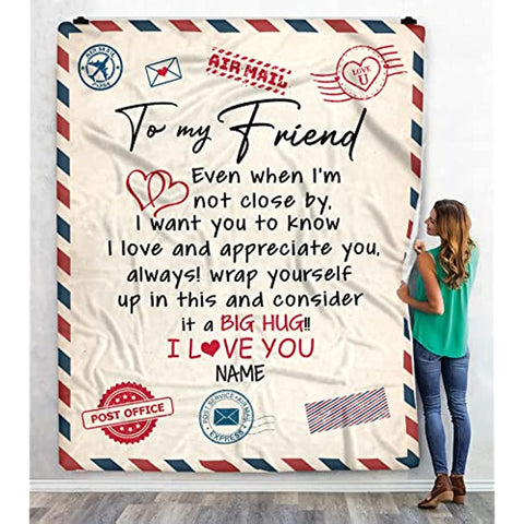 Air Mail Letter to My Friend Throw Blanket, Gift to My Friend Blanket from Best Friend,Customized Name,Custom Blanket for Birthday, Christmas, Thanksgiving, Graduation