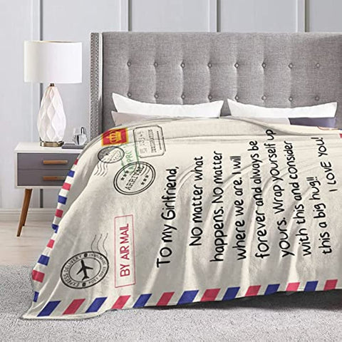 Gift to My Girlfriend Throw Blankets Anniversary Birthday Gift for Women Men, Husband Romantic Fleece Blanket for Bed Couch, Super Soft Flannel Throw Blankets for Christmas Valentines Mothers Day