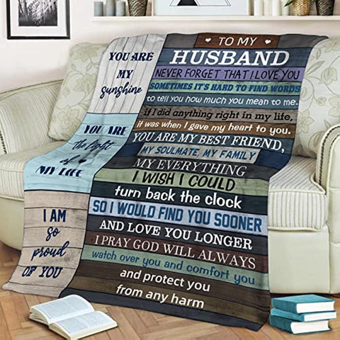 To My Husband Gifts from Wife, Romantic Gifts for Husband Him Men Birthday Anniversary Wedding Valentine's Day Gifts, Ultra Soft Flannel Fleece Throw Blanket Cozy Throws for Bed Sofa 50"x60"
