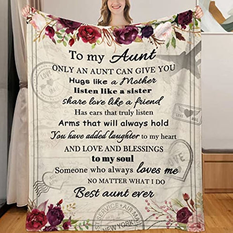 Aunt Gifts, Gifts for Aunt, Aunt Birthday Gifts, Aunt Blanket Throw, Aunt Gifts from Niece, Aunt Gifts for Mothers Day, Birthday, Christmas, 60"x50"