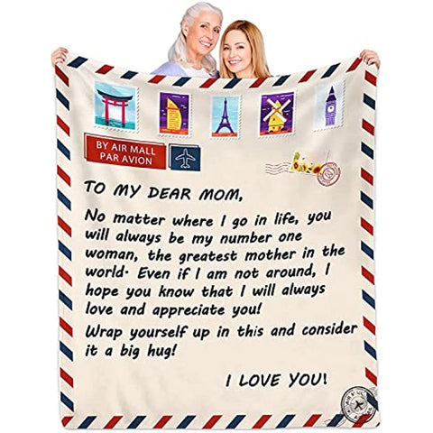 Gifts for Mom, Mothers Day Birthday Gifts for Mom, Blanket to My Mom Gift from Daughter Son, Mother's Day, Mom Letter Blanket 60 x 50 Inches