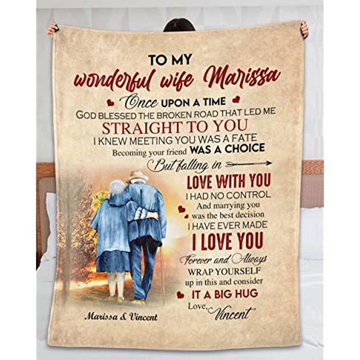 To My Wonderful Wife from Husband I Knew Meeting You was A Fate Fleece Sherpa Blanket Custom Name Old Couple in The Sunset Print Throw Blanket Custom Romantic Gifts for Christmas