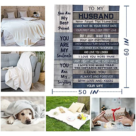 Husband Gifts from Wife Blanket - Gifts for Him Husband 60" x 50" Blankets - Best Husband Gifts for Men - Future Gifts for Husband Who Has Everything - Valentines Anniversary Birthday Gift Ideas