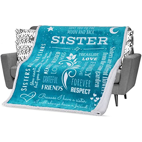 Sister Blanket, Sisters Gifts from Sister, Mothers Day, Sister Birthday Gifts, Words & Sayings of Sisterhood, Sister Gifts for Women 60x50 Inches (Teal, Sherpa)