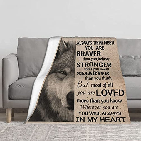 Gifts for Brother Blanket, Brother Gift from Sister - Brother Gifts - Brother Birthday Gift - Birthday Gifts for Men - Soft Flannel Throw Blankets for Bed Sofa Couch Travel Beach (Wolf, 50x60 in)