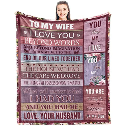 Gifts for Wife - Gift for Wife from Husband - Best Wife Gifts - Wife Birthday Gift Ideas - Mother's Day for Wife - Romantic Wedding Anniversary Blanket Gifts for Wife 50" x 60"