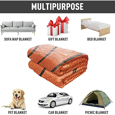 Sports Fleece Blanket 50" x 60" Basketball Texture Lightweight Fuzzy Cozy Soft Warm Throw for Man Boy Teen, Air Conditioning