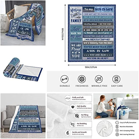 Son in Law Gifts from Mother in Law, Gifts for Son in Law Fathers Day Blanket, Gift Ideas for Son-in-Law, Best Son in Law Gifts Throw Blanket 60x50 Inch