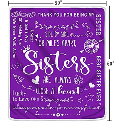 Sisters Gifts from Sister, Gifts for Mothers Day, Sister Gifts, Sister Birthday Gifts from Sister, Gifts for Sister, Big Sister Gift, Blanket, 60 x 50 Inches, Purple