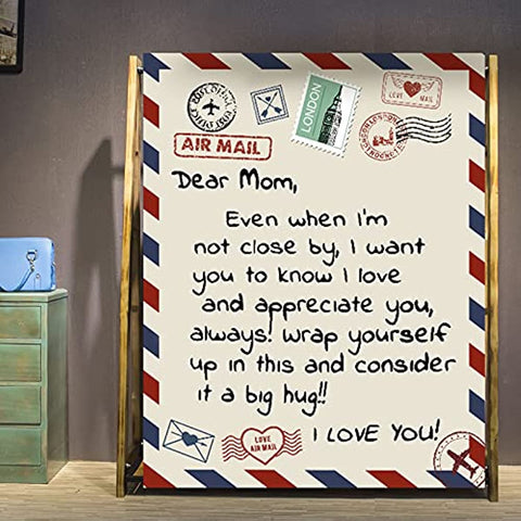 To My Mom Gift Blanket from Daughter Son I Love You Dear Mom Air Mail Letter Printed Blanket Throw for Christmas Birthday Mother Day's Soft Bed Flannel Blanket (Dear Mom-50x60in)
