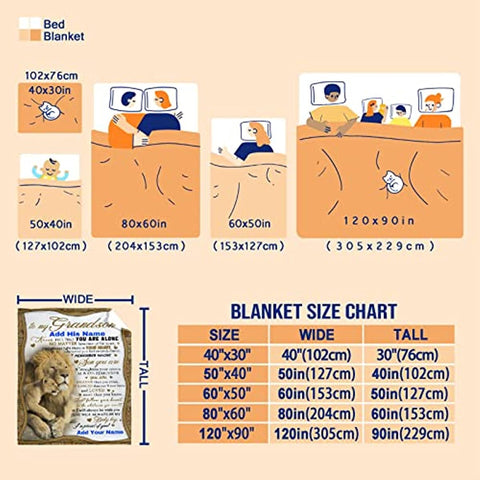 Personalized Grandson Name Blanket from Grandma Grandpa 40x50 Inches Custom Boy Name Gift Super Soft Lightweight Lions Throws Summer Travel Blankets Birthday Present Decor Bed Couch Sofa