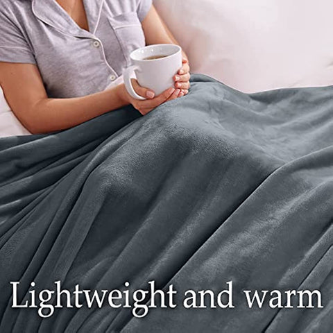 Luxurious Soft Fleece Bed or Throw Blanket, Queen 90x90 Warm Velvet Plush Blankets, Comfy Lightweight Cozy Bedding, Washable Home Décor Throws for Sofa Couch, Bedroom Dorm Room, Gray Blue