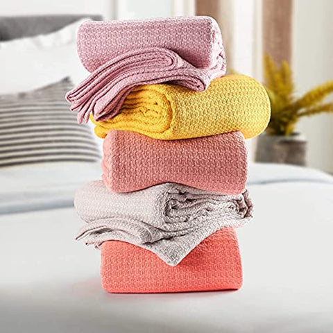 HOME 100% Cotton Bed Blanket, Breathable Bed Blanket King Size, Cotton Thermal Blankets King, Perfect for Layering Any Bed for All Season, White