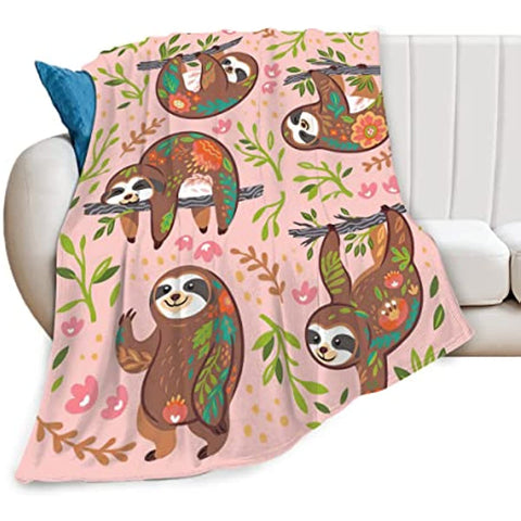 Cute Sloth Blanket Super Soft Fleece Sloth Throw Blanket for Kids Adults, Warm Cozy Plush Cartoon Sloth Blanket for Women Gifts Couch Sofa 40x50in