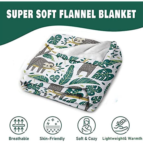 Sloth Blanket, Soft Sloth Throw Blanket for Adults Kids, Cozy Fleece Flannel Quilt for Boys Girls Lightweight Warm Travel Couch Bed Blankets, Green 40"X50"