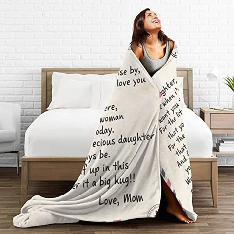 Fleece Blanket to My Daughter Letter Printed Quilts Mom for Daughter's Air Mail Blanket Positive Encourage and Love Daughter's Flannel Blanket Gifts (40 * 50 inch,22)