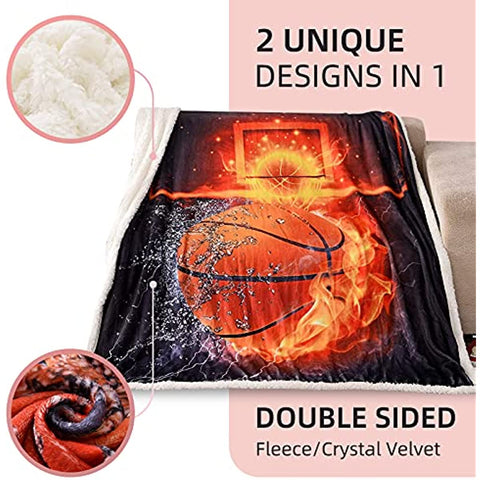 A Nice Night Basketball Print Sherpa Fleece Blanket Twin Size Plush Throw Blanket Fuzzy Soft Blanket Microfiber (Basketball, Twin(60x80 Inch))