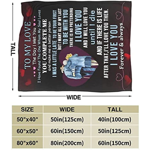 To My Love Blanket Wife Husband Boyfriend Girlfriend Throw Blankets for Couch Sofa Positive Encourage Gift for Anniversary Birthday 50X60 Inch