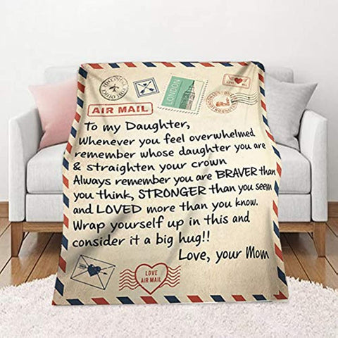 Fleece Blanket to My Daughter Letter Printed Quilts Dad Mom for Daughter's Air Mail Blanket Positive Encourage and Love Daughter's Flannel Blanket Gifts (5060in-mom)