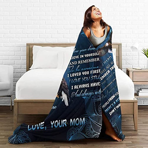 to My Son Blanket from Mom Fleece Flannel Throw Blanket for Couch Sofa Bed Living Room Kids 60X50 Inch Family Love Quilt Letter Summer Air-Conditioned Blanket,60x50