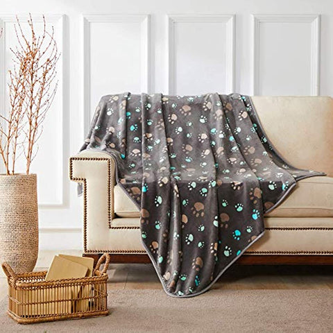 Super Soft and Premium Fuzzy Flannel Fleece Pet Dog Blanket, The Cute Print Design Washable Fluffy Blanket for Puppy Cat Kitten Indoor or Outdoor, Grey, 31 x 24 Inches