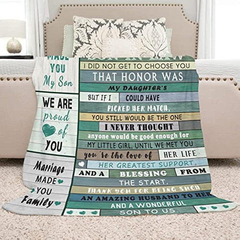 To My Son in Law Blanket from Father Mother in Law Throw Blankets 60"X50" - Son in Law Gift Blanket - Son in Law Gift Ideas for Anniversary Graduation Wedding - Best Birthday Gift for Son in Law