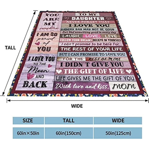 to My Daughter Gifts Throw Blanket Daughter Blankets from Mom Birthday Gifts from Mother Christmas Thanksgiving New Year Valentines Day Gifts 50"x60"
