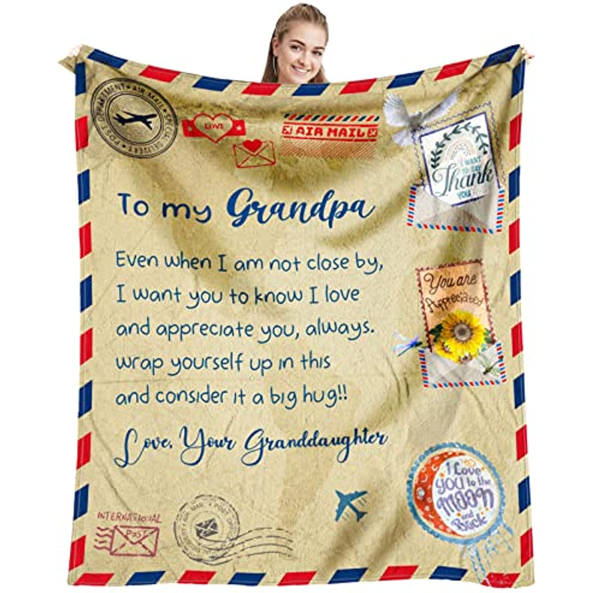 Grandpa Gifts from Grandchildren, Fathers Day Birthday Gifts for Grandpa, Best Gift for Grandpa from Granddaughter, Unique Grandfather Gift Ideas Throw Blanket 60 x 50 Inch