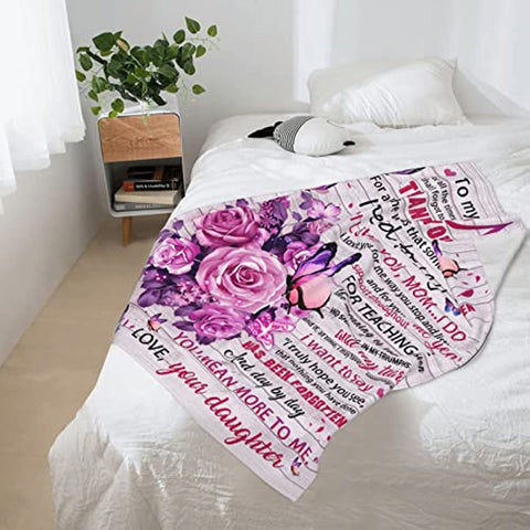 To My Mom Blanket from Daughter, Mom Pink Butterfly Blanket, Gifts for Mom, Mom Gifts from Daughters, Birthday for Mom Super Soft Cozy Flannel Throw Blanket 60" X 50"