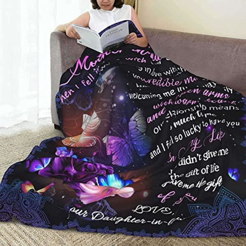 To My Mother in Law Blanket Quilt for Mom Throw Blankets Mothers Day Blanket Gifts for Mother in Law Gratitude Flannel Blanket Butterfly Birthday Women's Day Gifts 50"x60"