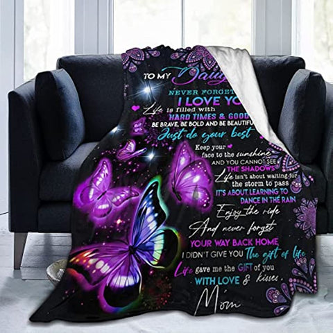 Daughter Blanket from Mom,Mothers Day Daughter Gifts,Fleece Purple Butterfly Sublimation Throw for Daughter&Girl's Birthday/Holiday Present,60x50 inches