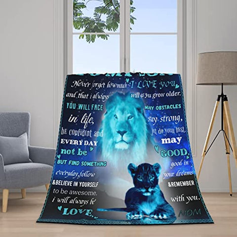 To My Son Blanket Gifts for Son from Mom Personalized Throw Blankets Son Gifts from Mom for Son Birthday with Positive Encourage and Brave Fleece Blanket Couch Sofa Bedroom Living Room 60"x50"