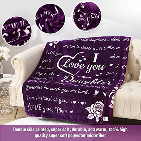 Daughter Blanket from Mom, Daughter Gift Blanket Super Soft Throw for Mothers Day, Birthday, Christmas 50"x60" (Purple)